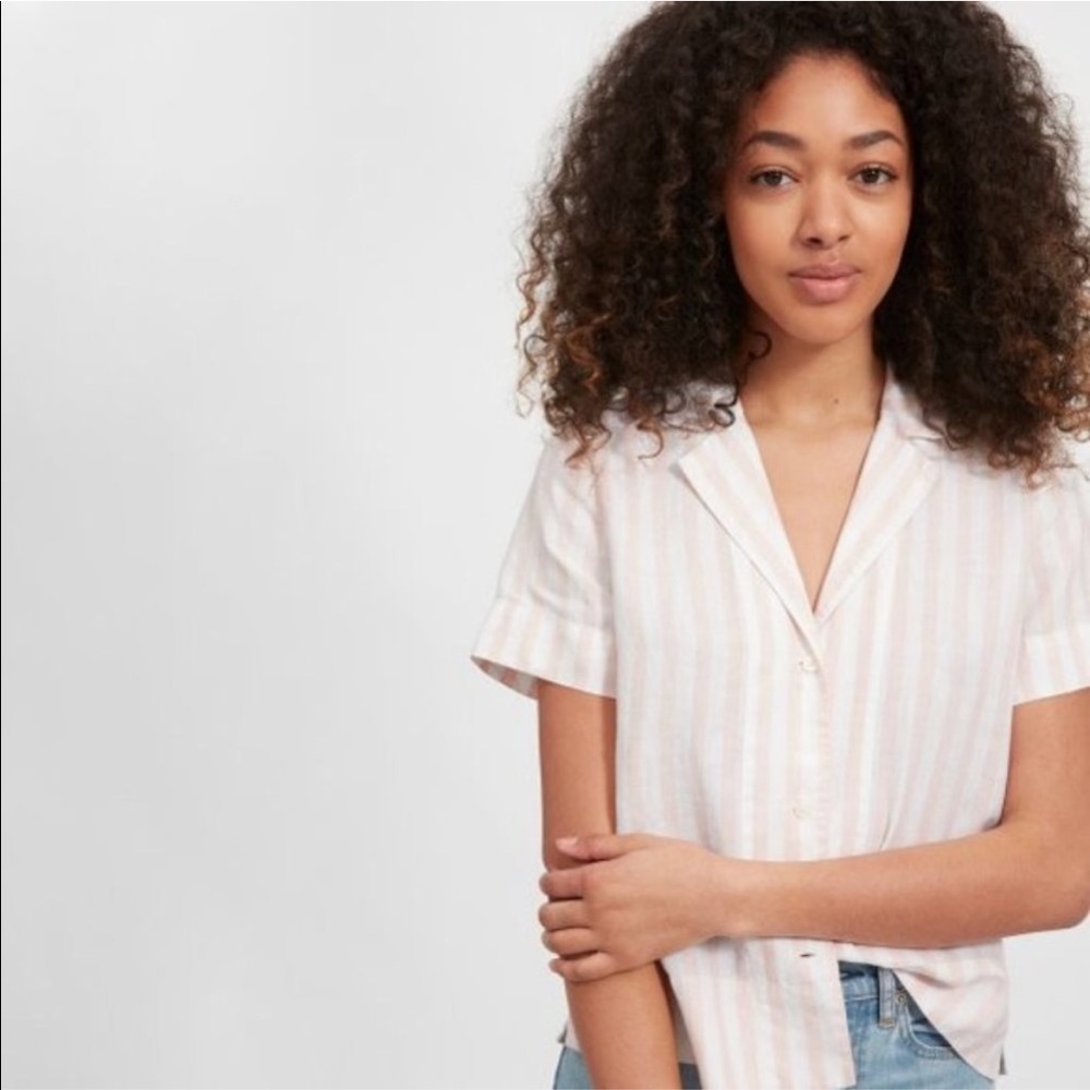 Everlane Pink and White Striped Button Down Shirt